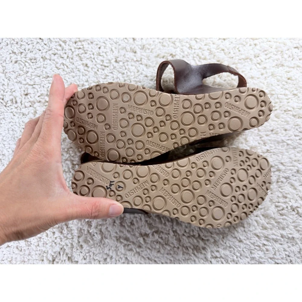 Mephisto Wedge Sandals Women 39 Brown Leopard Print Good Leather Cork Air-Relax